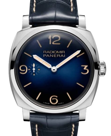 Panerai Radiomir Steel 47mm Blue Dial Alligator Leather Strap .